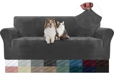 Produktbild von Sofaschoner Sofabezug Sofaüberwurf - Samt - Stretch - Grau - 3-Sitzer