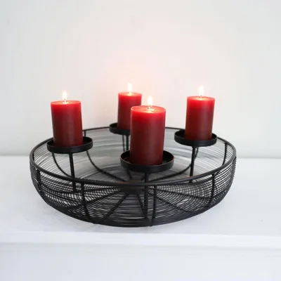 Produktbild von Metall-Adventskranz Ø36cm mit Metallschale Weihnachtsdeko Kerzenhalter Tischdeko Adventskranz Metall