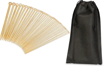 Obrázek produktu pro Sada pletacích jehlic Relaxdays z bambusu, 36 jehlic se zarážkou, 18 velikostí jehlic od 2 do 10 mm, s pouzdrem, přírodní barva