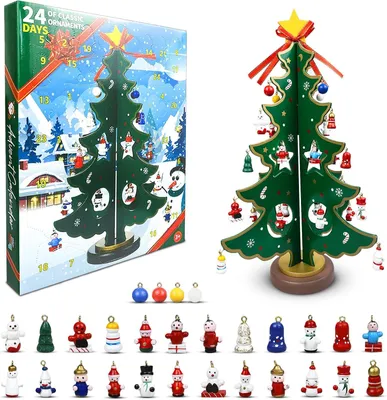 Produktbild von Adventskalender 2025 – Holz-Weihnachtsbaum und Dekorationen – Countdown bis Weihnachten – Weihnachtsdekoration – Anhänger zum Basteln – Weihnachtsgeschenke (Dekoration B)
