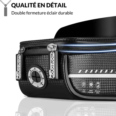 Image de MONZANA® Sacoche de cadre vélo imperméable bandes réfléchissantes pare-soleil TPU sacoche smartphone max. 6,8" guidon sac pochette support vélo noir
