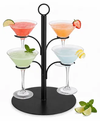 Image de Relaxdays, distributeur à étages pour boissons, 4 verres, acier, idéal pour présenter des verres à cocktails, spritz ou à vin, porte-verres, noir