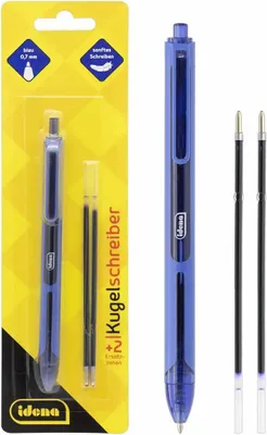 Produktbild von Idena Kugelschreiber mit 2 Ersatzminen - Schreibfarbe blau - 3-teiliges Set