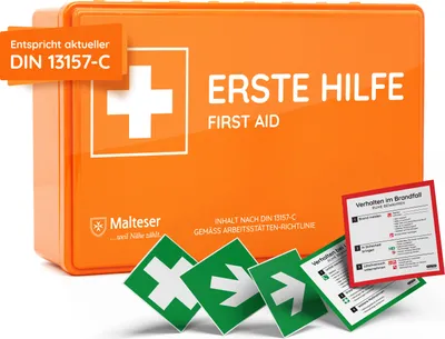 Produktbild von FLEXEO Betriebsverbandkasten nach DIN 13157 inkl. Wandhalterung Erste-Hilfe-Koffer, orange