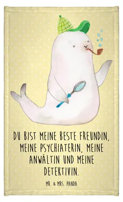 Produktbild von Mr. & Mrs. Panda Handtuch Robbe Sherlock - Gelb Pastell - Geschenk, Klein, Lustige Sprüche, Kleines, gäste wc, Frotteetuch, frottierhandtuch