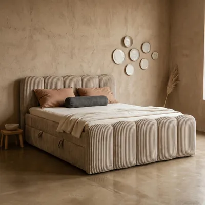 Produktbild von ELVORA DESIGN. Boxspringbett 160x200 cm Bettkasten und Matratze, VELA, Dunkelorange