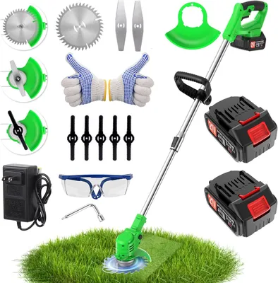 Produktbild von Akku-Rasentrimmer, mit 2 Li-Akku, 2,0 Ah Akku und Ladegerät, Rasenkantenschneider, 180° Trimmwinkel, Teleskop-Stiel & Zusatzhandgriff,Grün