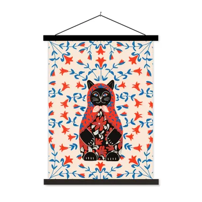 Produktbild von MuchoWow® Textilposter Matrjoschka - Blumen - Katze 40x53 cm mit schwarzem Rahmen - Abbildung