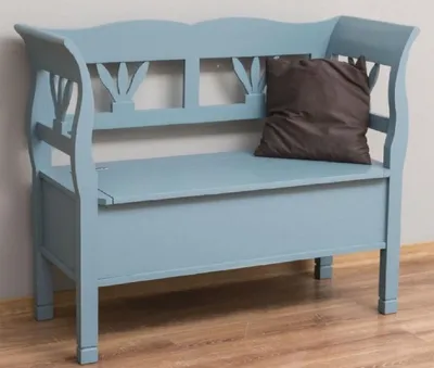 Zdjęcie produktu dla Ławka w stylu wiejskim Casa Padrino jasnoniebieska 117 x 48 x h. 92 cm - Ławka z litego drewna z miejscem do przechowywania - Meble z litego drewna - Meble w stylu wiejskim - Meble w stylu wiejskim