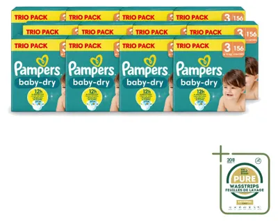 Imagen del producto de 12 pañales Pampers Baby-Dry, talla 3, para bebés de 6 a 10 kg - Paquete de ahorro - 12 unidades