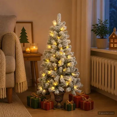 Productafbeelding van Mini kerstboom besneeuwd 120 cm 100 LED's Warmwit PVC