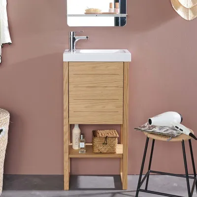 Produktbild von Handwaschtisch ATOLL 41,5 cm breit, 88 cm hoch, 23,5 cm tief mit Wendewaschbecken und Soft-Close