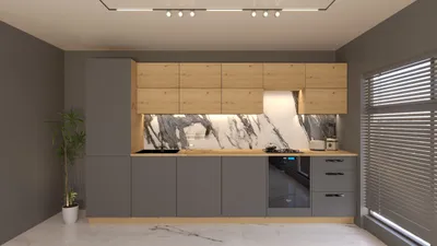 Produktbild von Küchenzeile – Küchenblock – Einbauküche – Komplettküche – Singleküche – Nexa – KÜ02-L– 360 cm – Grau & Woodline Matt Ohne Arbeitsplatte & Elektrogerä