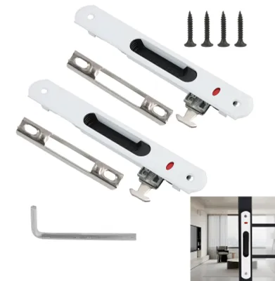 Imagen del producto de 2 puertas correderas para ventanas, con herrajes, cerradura, dimensiones 197 x 28 mm, fácil instalación
