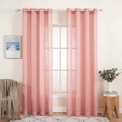 Produktbild von Unyqoos® Lichtdurchlässiges Gardinen-Set 2er (140 x 245 cm) – Polyester Leinenoptik mit Ösen, Rosa, für Wohn- & Schlafzimmer