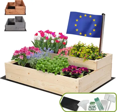 Produktbild von MODO24 Hochbeet Holz, Pflanzkasten, Massivholz, Kiefer, Kräuterbeet, Blumenkasten, Garten, Terrasse, 27x90x63 cm, Natur, ZP07