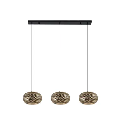 Produktbild von Lindby Hängeleuchte Nerys, 3-flg., schwarz, Bambus, 1.120 cm