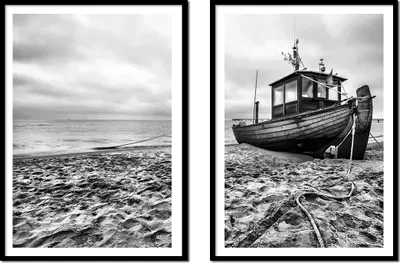 Image de BILDPOSTER EN CADRE 53x73cm diptyque ensemble de 2 peintures bateau mer P2151