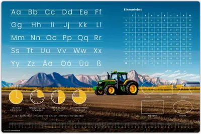 Produktbild von Schreibtischunterlage für Kinder – Lernunterlage in Traktor Optik - ABC, 1x1, Uhrzeiten – 60 x 40 cm – aus Vinyl -  Germany - Jungs & Mädchen