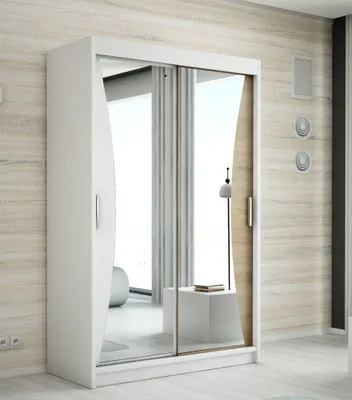 Produktbild von Schwebetürenschrank, 2-türig Schrank mit Spiegel! Moderne Garderobe für Kleidung. Verschiedene Farben (Weiß, Schwarz, Somona) Kleiderschrank NIKO 120 cm