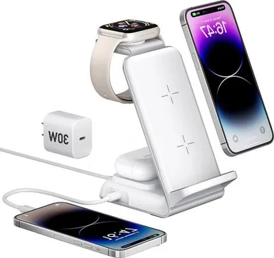 Immagine prodotto di Stazione di ricarica wireless 4 in 1 per smartphone, Apple Watch e AirPods