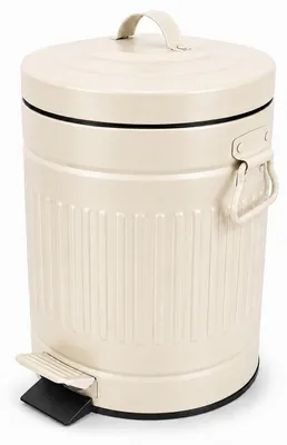 Imagen del producto de Relaxdays, cubo de cosméticos de 5 litros, diseño retro, sistema de cierre automático, cubo interior extraíble, metal, cubo para el baño, color beige, Imagen generada por IA