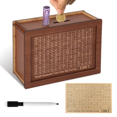 Produktbild von YISH Retro Spardose 5000€:mit Sparziel und Zahlen Ankreuzen, Abnehmbare Wiederve