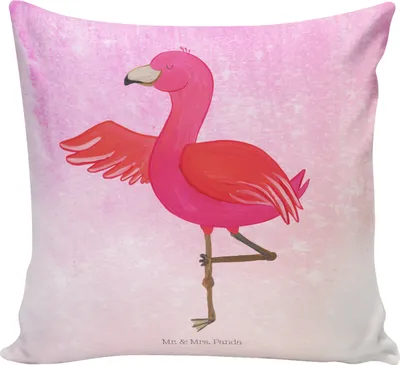 Produktbild von Mr. & Mrs. Panda Kissen 40x40 Flamingo Yoga - Aquarell Pink - Geschenk, Lounge, Rosa, Vogel, Namaste, Sofakissen, Baum, Yogi, Entspannung, kuschelkissen, bedruckt, Deko