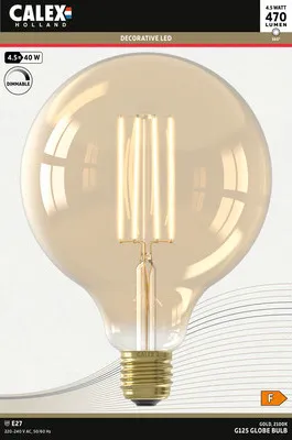 Produktbild von LED Globelampe G125 dimmbar E27/4,9W gold 470 lm 2100 K warmweiß Calex Warm Filament