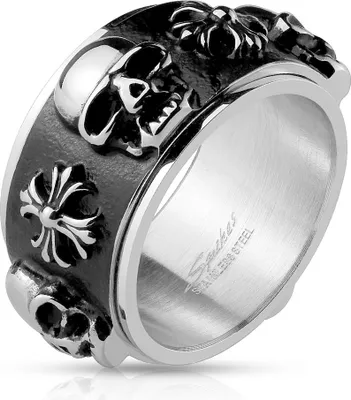 Produktbild von Herrenring Edelstahl Totenkopf Skull Keltisches Kreuz Spinner Drehring Autiga® 64 - Ø 20,57 mm