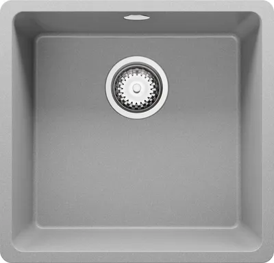 Produktbild von PRIMAGRAN Spülbecken Grau 46x44cm, Granitspüle 1 Becken + Ablauf-Set, Küchenspüle ab 50er Unterschrank - Venedig Slim Easy