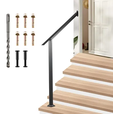 Produktbild von COSTWAY Treppengeländer Metall, Handlauf für 4 Stufen, winkelverstellbarer Treppenhandlauf, Eingangsgeländer für Innen- & Außentreppen 119x9x100cm