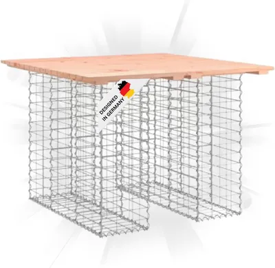 Produktbild von DELUKE® Gartenbank Gabionen TELLE aus Stahl | 100x102x72cm Massivholz Douglasie, 25cm Gabionenbreite | Gabionenbank Gartentisch aus Gabionen Steinkorb Gabionengitter Ziergabione Drahtkorb befüllbar