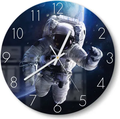 Produktbild von DEQORI Glasuhr Ø30 cm Zahlen 'Schwebender Kosmonaut' Wanduhr Glas Uhr Design leise