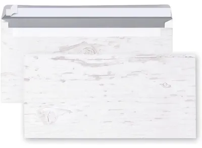 Produktbild von 10 Stück Briefumschläge Umschläge weiß grau alt-weiss HOLZ-OPTIK DIN Lang 22 x 11 cm Briefkuvert nostalgisch mit Haftklebestreifen shabby chic vintage nostalgie rustikal Papier neutral blanko25 Stück