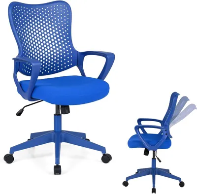 Obrázok produktu pre KOMFOTTEU Kancelárska stolička, otočná, herné kreslo, s nastaviteľnou výškou, s priedušným povrchom a sklopným operadlom, ergonomická stolička na čítanie, prácu, do kancelárie, spálne, nosnosť 150 kg (modrá)