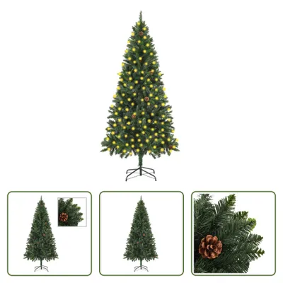 Immagine prodotto di The Living Store Albero di Natale artificiale con luci e pigne verde 210 cm