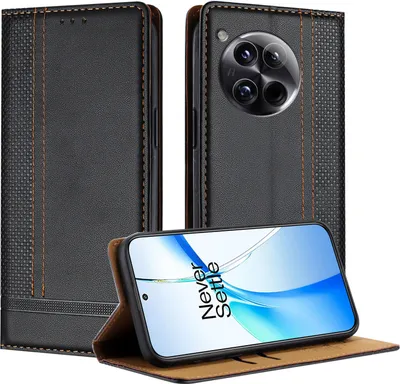 Produktbild von Handyhülle für OnePlus 12 Leder Flip Klappbare Schutzhülle mit Standfunktion Schwarz