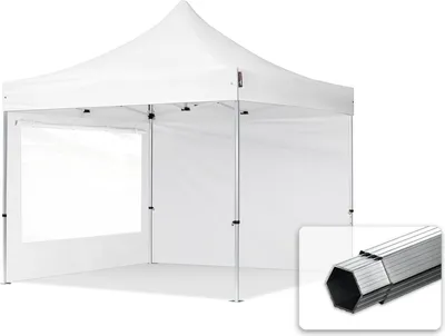 Zdjęcie produktu dla 3x3 m Namiot Ekspresowy PROFESSIONAL Alu 40mm, ze ścianami bocznymi, okna panoramiczne, biały