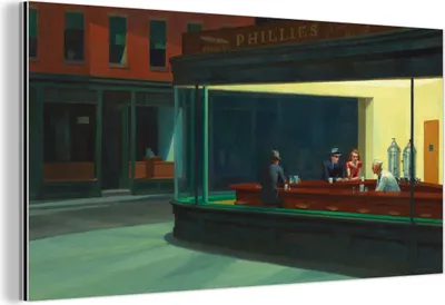 Obrázek produktu pro Nástěnná dekorace Kovový kovový obraz Wall Art 120x60cm Noční jestřábi - Edward Hopper Muchowow Hliníkové obrazy