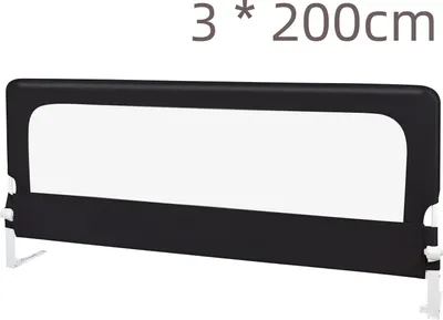 Image de barrière de lit 3 côtés 200cm Barrière de lit pour jeunes enfants Bébés et enfants Hauteur réglable 70cm (Noir)