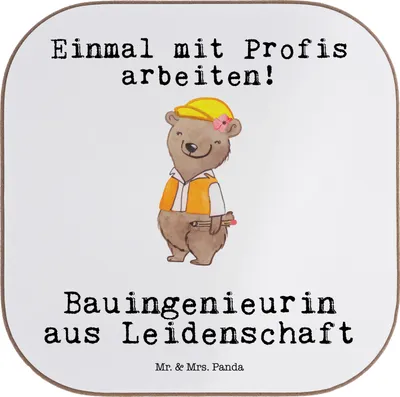 Produktbild von Mr. & Mrs. Panda Untersetzer für Gläser Bauingenieurin Leidenschaft - Weiß - Geschenk, Studium, Flaschenuntersetzer, Tasse, Glas, Beruf, gläseruntersetzer, Spruch, Lustig