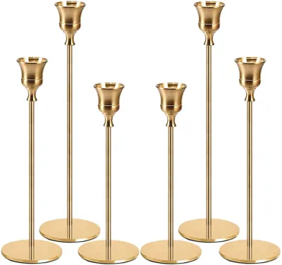 Kerzenständer-Set 6 Stück, Gold, 3 Höhen, für Tisch & Hochzeit