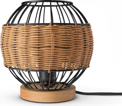 Produktbild von Rattan Pendelleuchte Wohnzimmer Tischleuchte Boho Käfig Lampe Nachttisch Metall