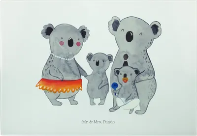 Produktbild von Mr. & Mrs. Panda Hackbrett Koala Familie - Weiß - Geschenk, Mama, Muttertag, Vesperplatte, Servierplatte, Kinder, Schneidebrett Glas, Family, Schneideplatte