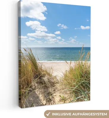 Produktbild von MuchoWow® - Leinwandbilder - Düne - Gras - Meer - Strand, Wandbild, Wanddeko Bilder Wohnzimmer, 60x80 cm