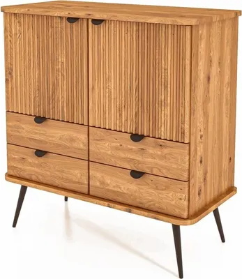 Produktbild von Kommode Tula Wildeiche massiv 97x46x102 mit 4 Schubladen 2 Türen Riffelfront
