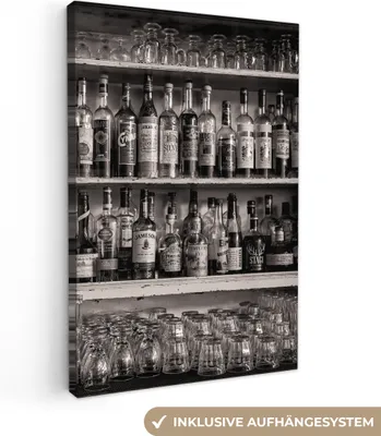 Produktbild von MuchoWow® - Leinwandbilder - Bar - Alkohol - Spirituosen - Stilleben, Wandbild, Wanddeko Bilder Wohnzimmer, 80x120 cm