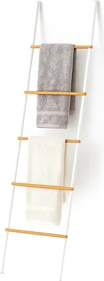 Produktbild von Relaxdays Handtuchleiter, Bambus & Eisen, HBT: 164 x 45 x 2 cm, Dekoleiter 5 Sprossen, Handtücher & Kleidung, weiß/natur