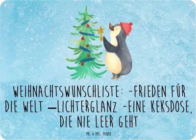 Produktbild von Mr. & Mrs. Panda Wandbild Pinguin Weihnachtsbaum DIN A6 - Eisblau - Geschenk, Schild, Weihnachten, Türschild, Winter, tafel, Metallschild, Blechschild